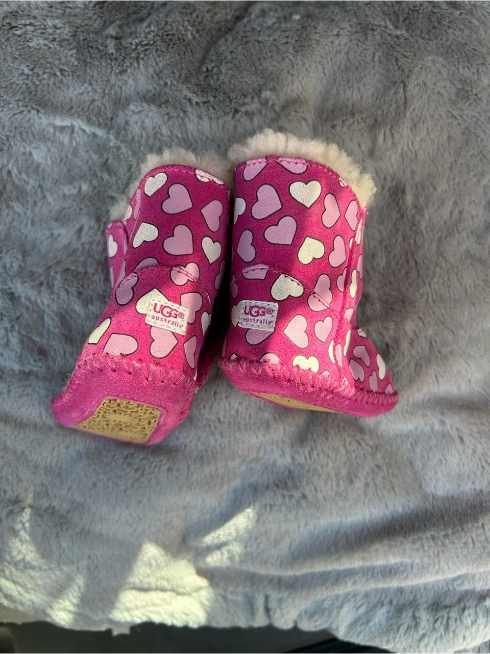 UGG Pink Heart Kids Booties with Plush Lining